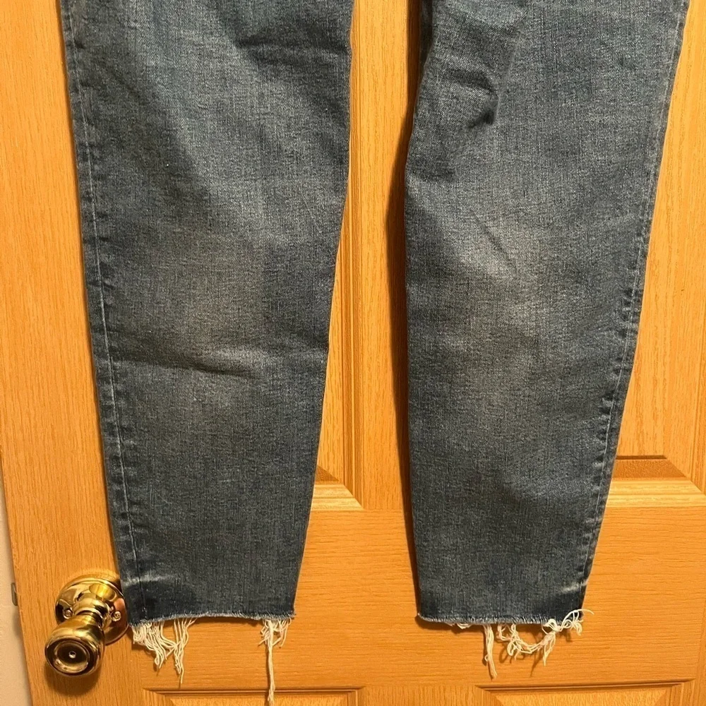 J Crew 10” Toothpick Straight Leg Denim Blue Jeans With Raw Hem Size 33